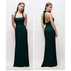 Dessy Group Thread Tie Halter Open Back Trumpet Gown Dress Evergreen Size XL NWT